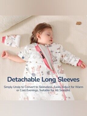 Usbettas Pink & White Bunny Print Kids Pajamas Sleep Sack